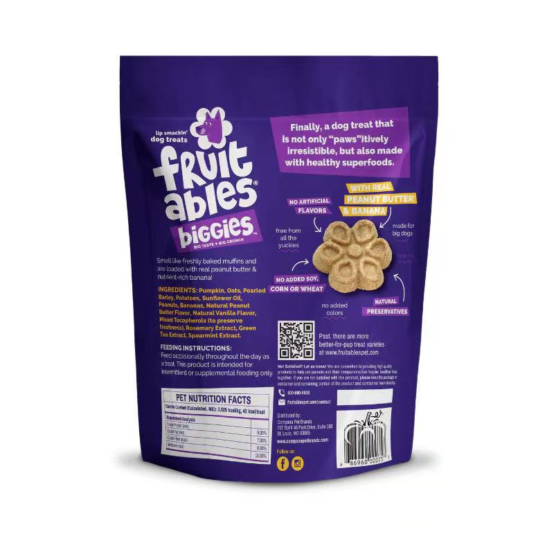 Fruitables BIGGIES With Real Peanut Butter & Banana Dog Treat 16 oz