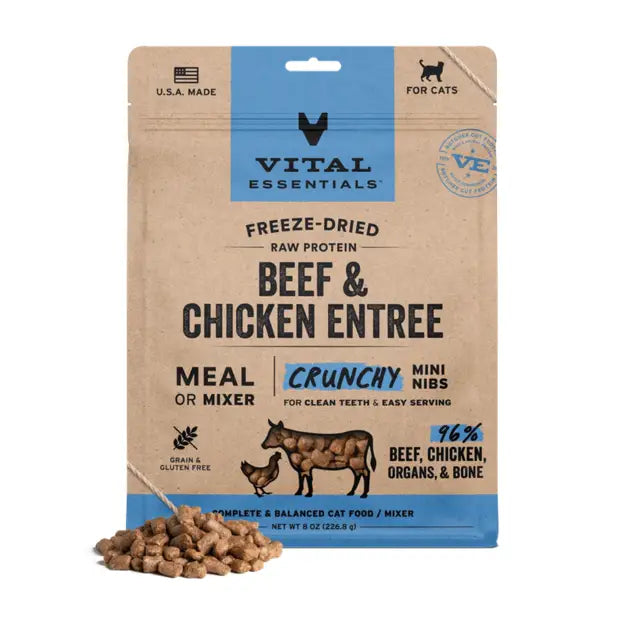 Vital Essentials Freeze-Dried Raw Crunchy Mini Nibs Cat Food Beef & Chicken 8oz