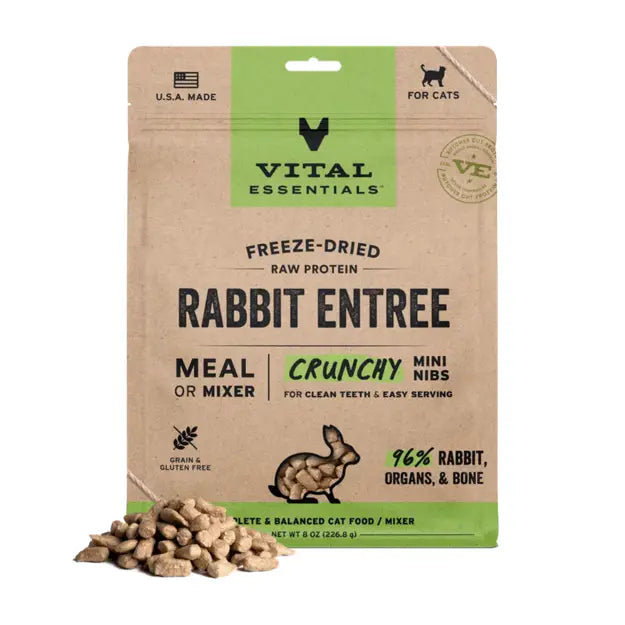 Vital Essentials Freeze-Dried Raw Crunchy Mini Nibs Cat Food Rabbit 8oz