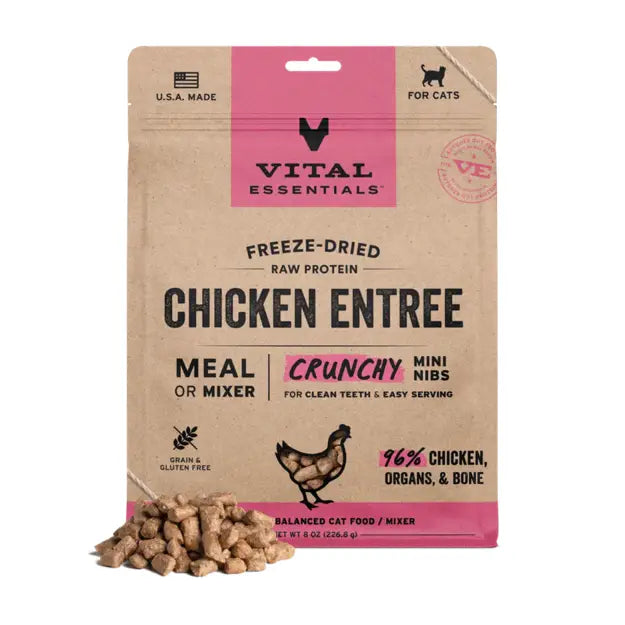 Vital Essentials Freeze-Dried Raw Crunchy Mini Nibs Cat Food Chicken 8oz