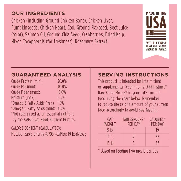 Instinct 原睿生鲜冻干伴侣猫粮，呵护皮毛健康配方，156克