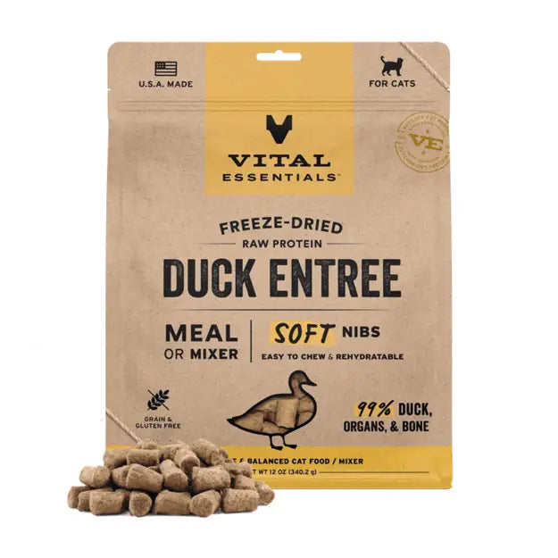 Vital Essentials Freeze-Dried Raw Soft Nibs Cat Food Duck 12oz