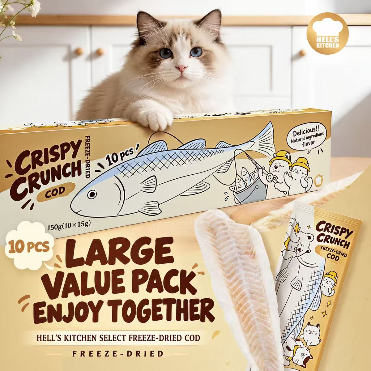 Hell's Kitchen Cod Freeze Dry Treat For Cats & Dogs Gift Box (10x15g)