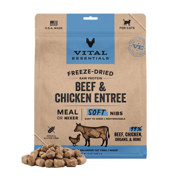 Vital Essentials Freeze-Dried Raw Soft Nibs Cat Food Beef & Chicken 12oz