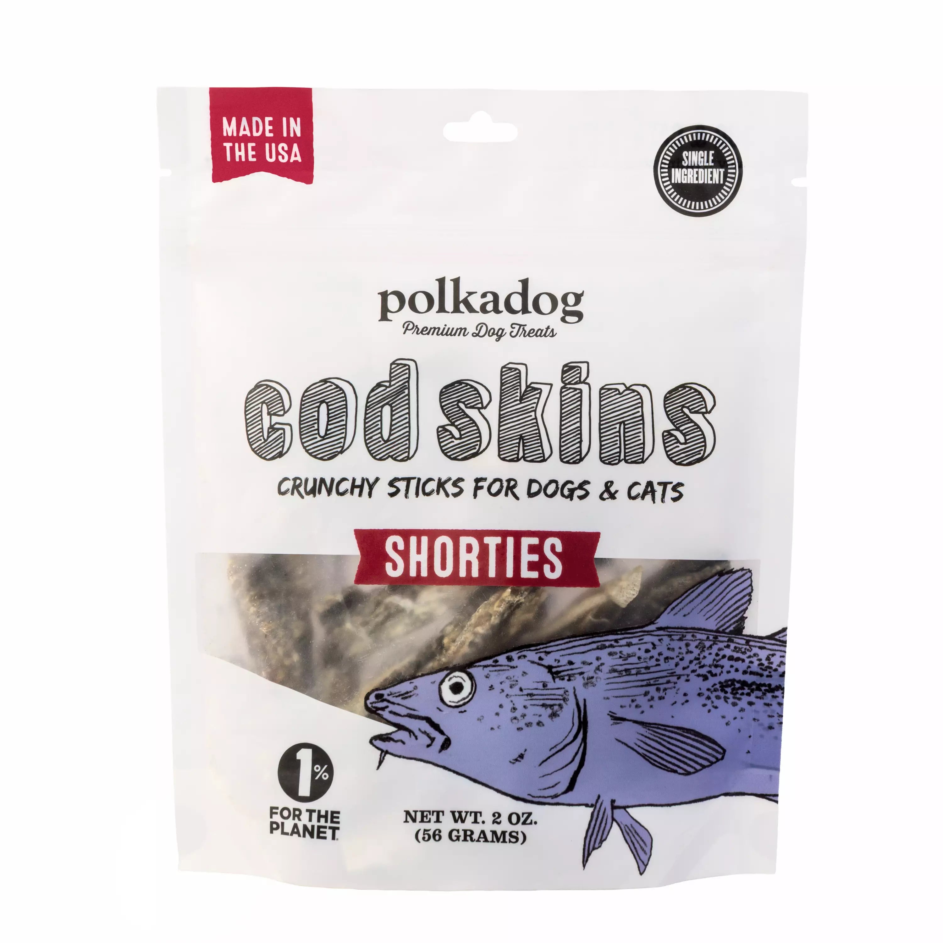 Polkadog Pouch: Cod Skin Jerky Shorties 57g