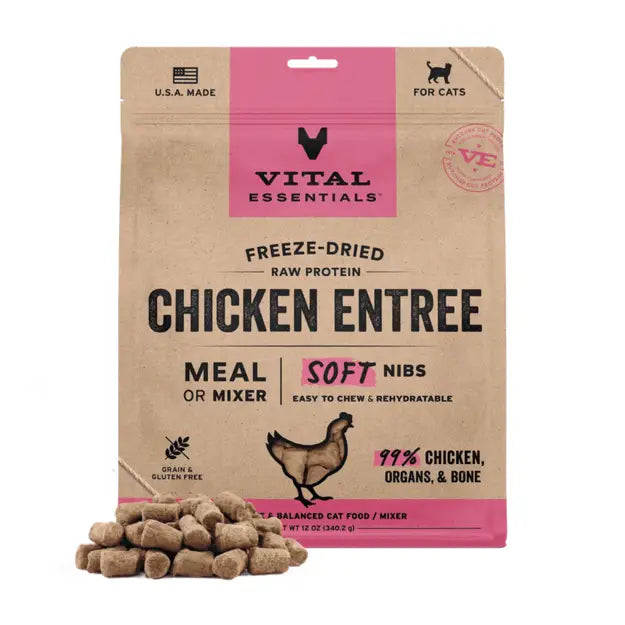 Vital Essentials Freeze-Dried Raw Soft Nibs Cat Food Chicken 12oz