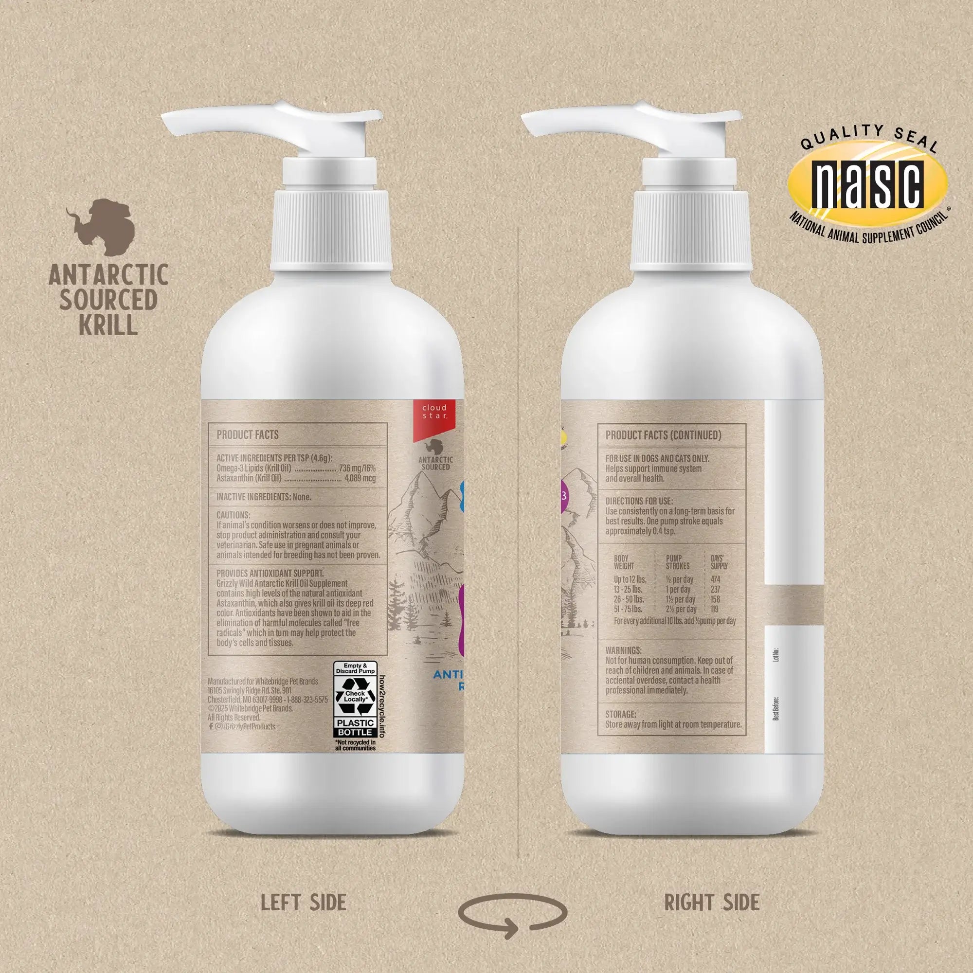 Grizzly Pet 南极野生磷虾油宠物营养补充剂 8盎司