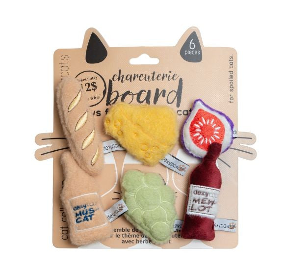 Dexypaws Plush Cat Toys, Wine, Cheese & Grape 6pc