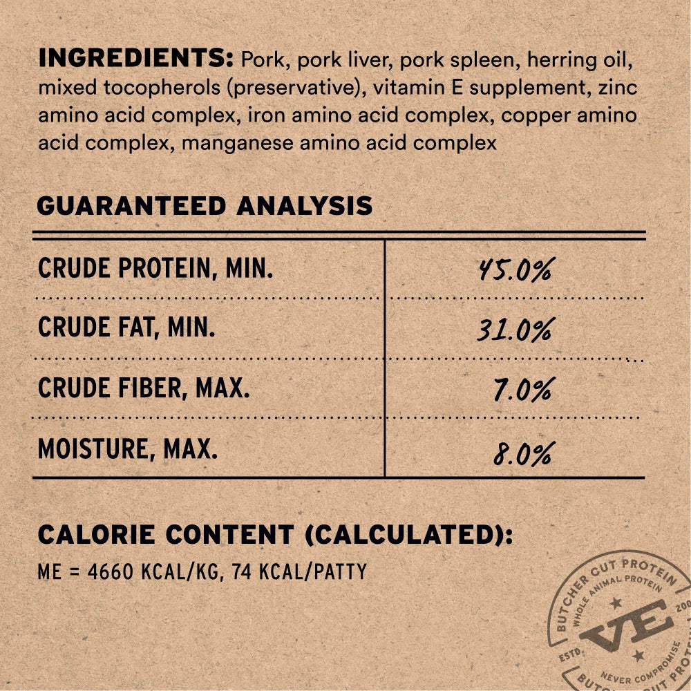 Vital Essentials Freeze-Dried Raw Pork Entree Cat Food Mini Patties 8 oz