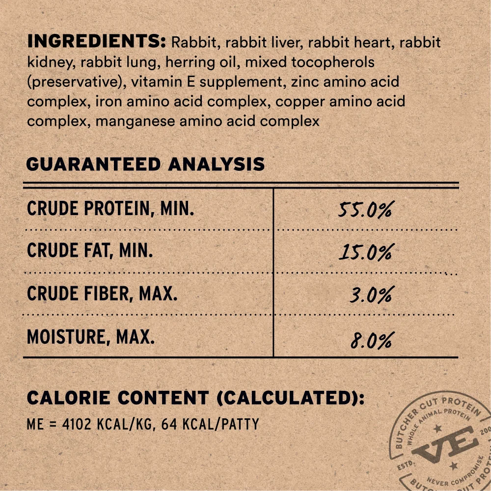Vital Essentials 冻干生兔肉主食猫粮迷你肉饼 8 盎司
