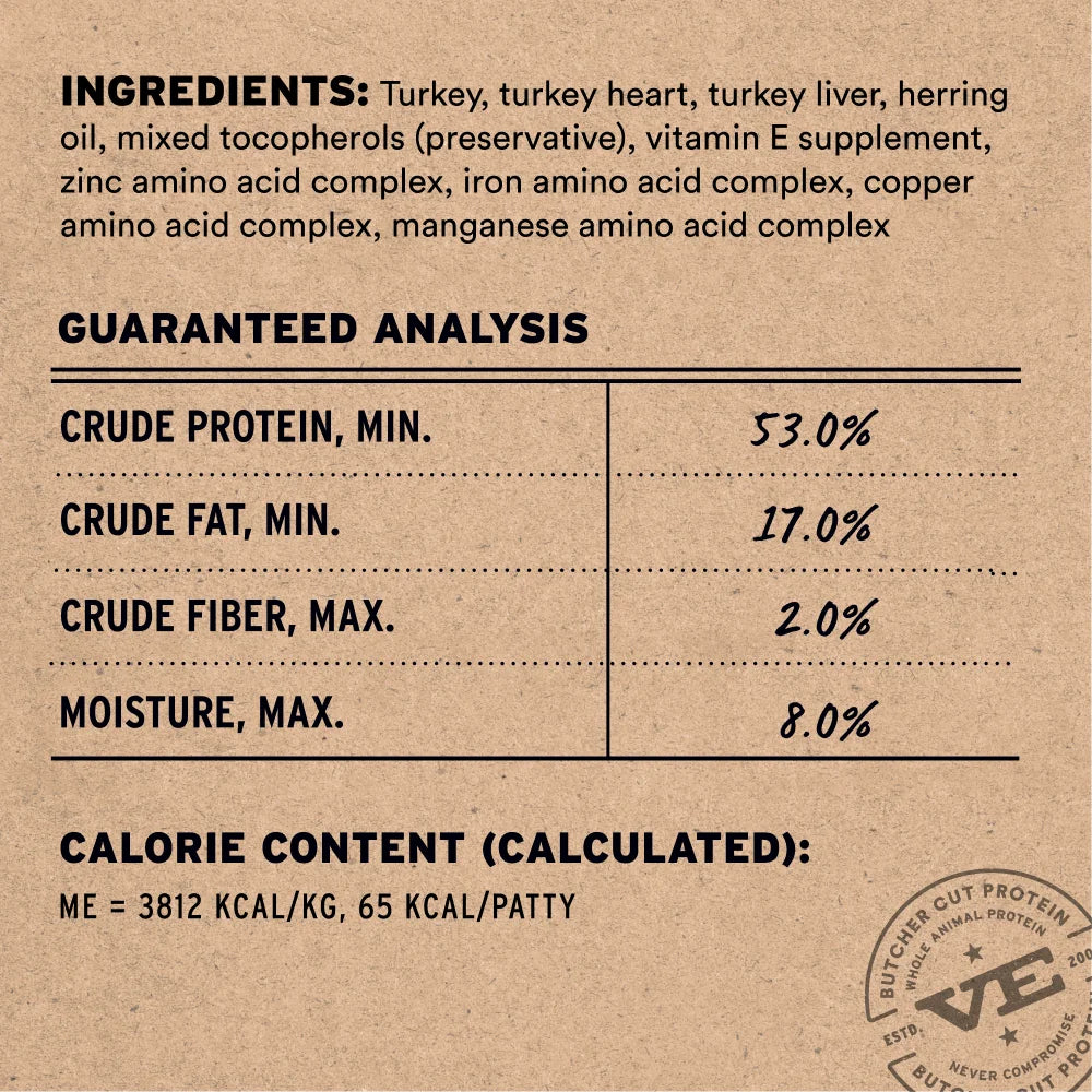 Vital Essentials Freeze-Dried Raw Turkey Entree Cat Food Mini Patties 8 oz