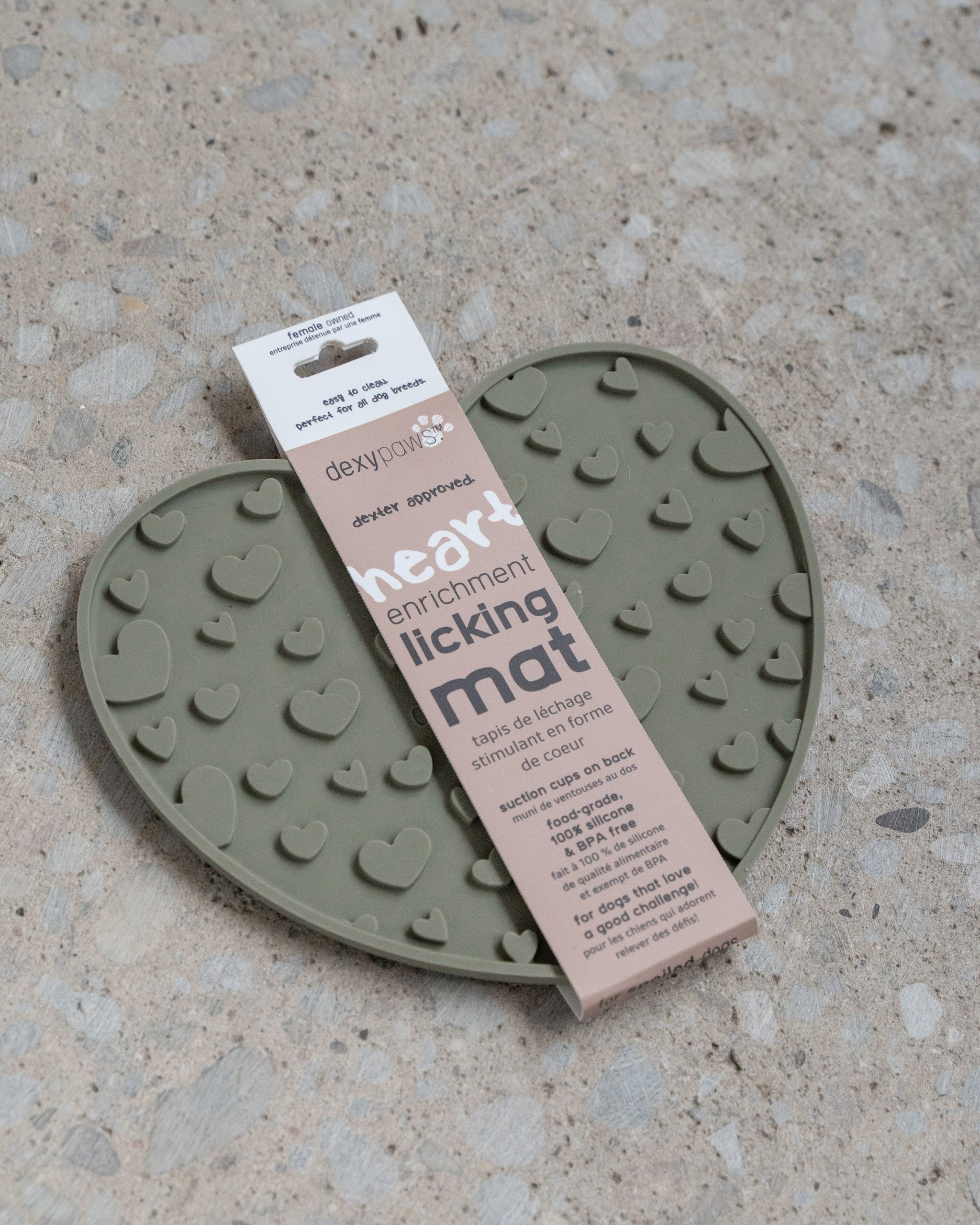 Dexypaws Dexter Approved Heart Enrichment Licking Mat Khaki Green