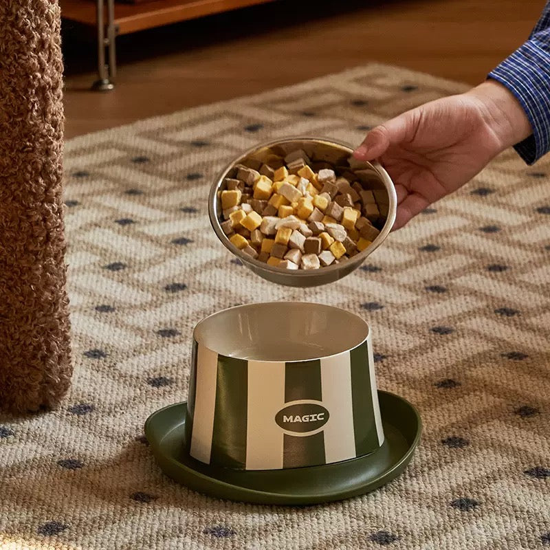 Elevated Striped Stainless Steel Pet Bowl – Anti-Tip, Anti-Slip Feeding Bowl for Cats & Small Dogs