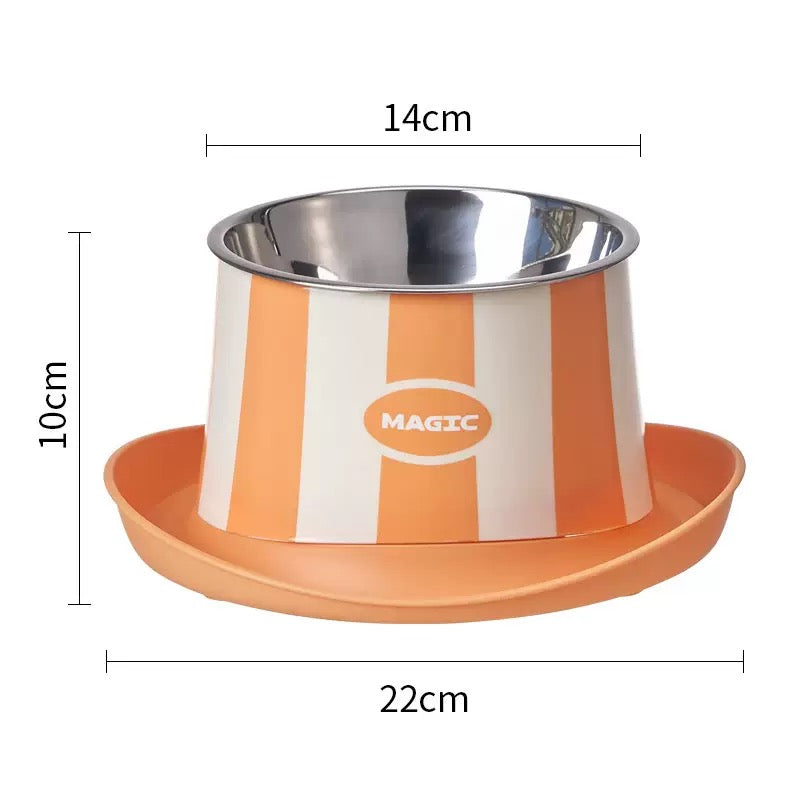 Elevated Striped Stainless Steel Pet Bowl – Anti-Tip, Anti-Slip Feeding Bowl for Cats & Small Dogs