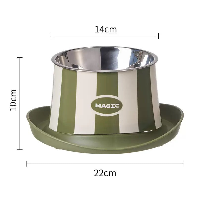Elevated Striped Stainless Steel Pet Bowl – Anti-Tip, Anti-Slip Feeding Bowl for Cats & Small Dogs