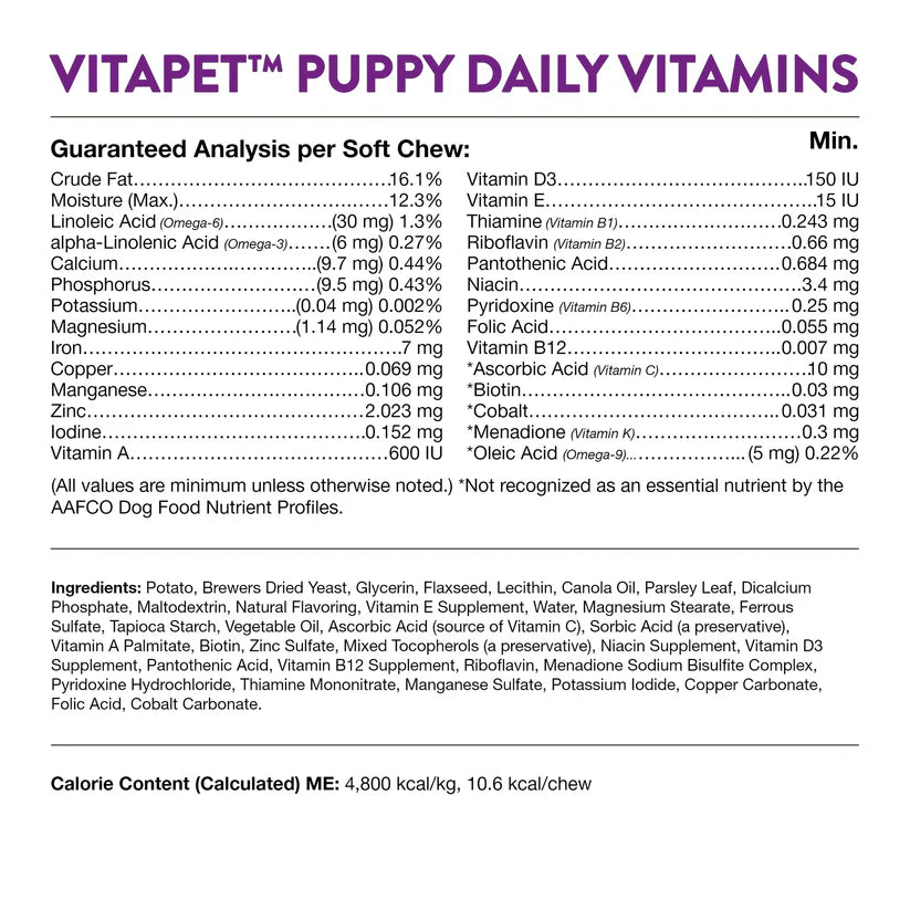 Naturvet VitaPet™ 幼犬每日维生素软咀嚼片（70片装）