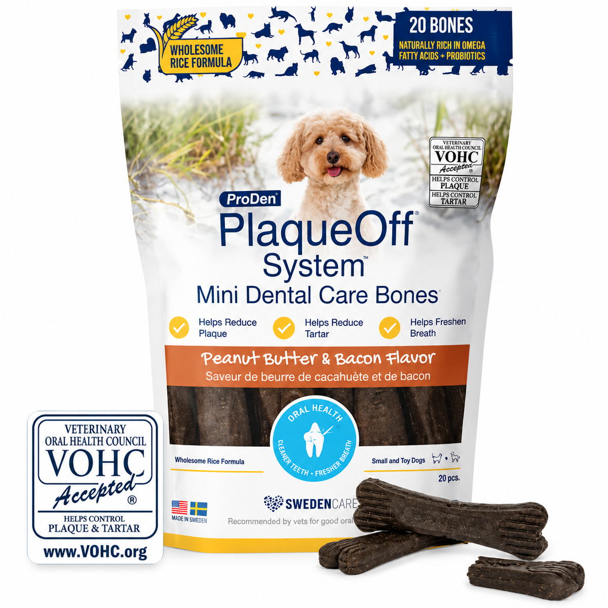 Proden Plaque Off System Dental Bones MINI - Peanut Butter & Bacon