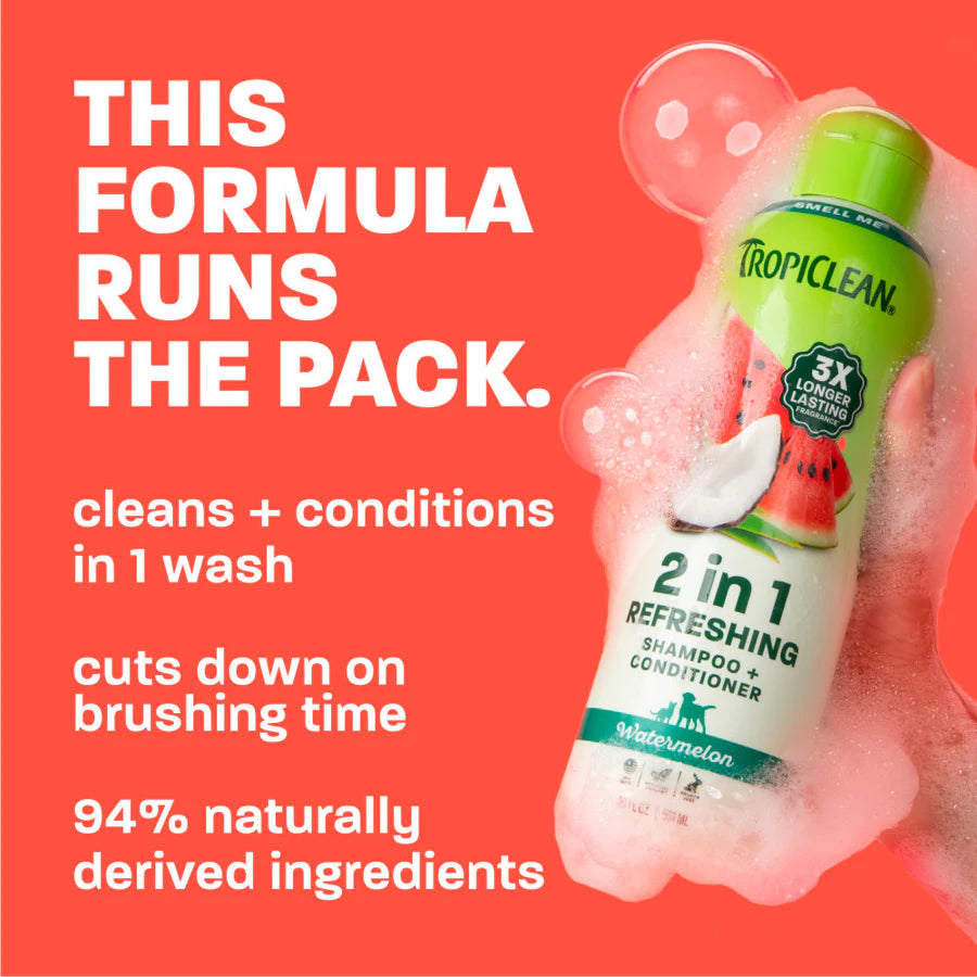 TropiClean Watermelon Refreshing 2-In-1 Pet Shampoo & Conditioner 20oz