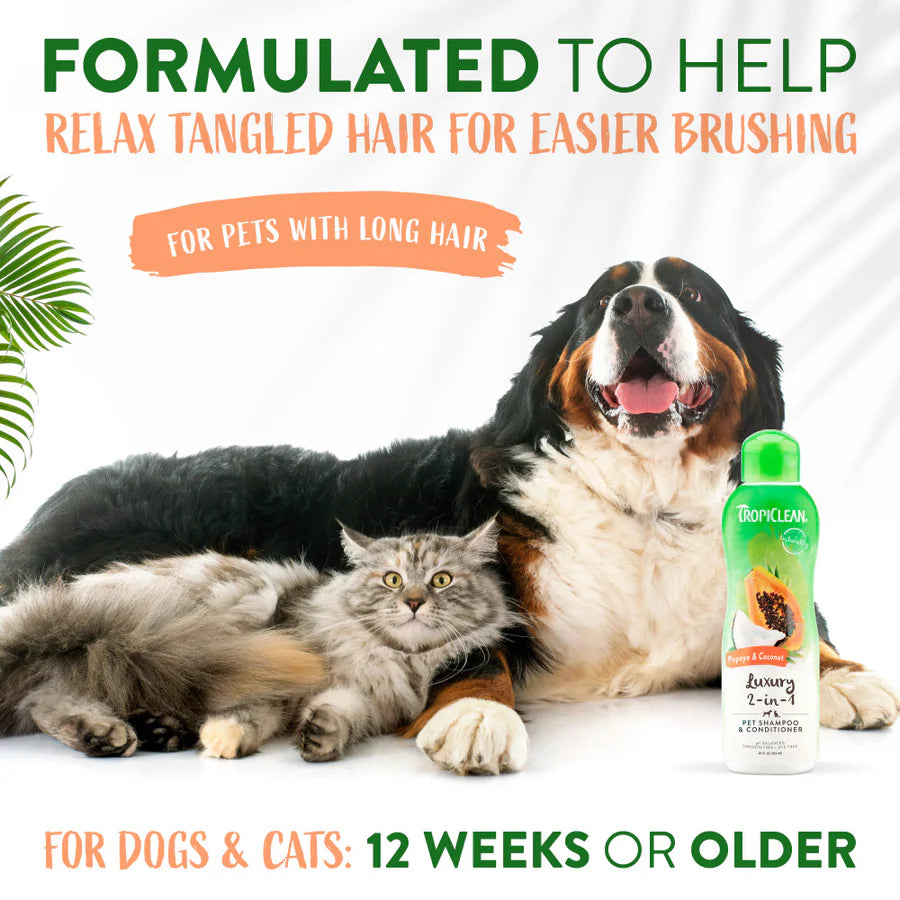 TropiClean Papaya & Coconut 2-In-1 Shampoo and Conditioner for Pets 20oz