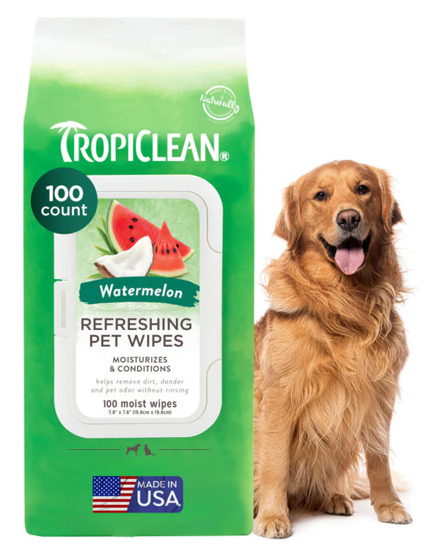 TropiClean Watermelon 2-in-1 Wipes Moisturizes & Conditions, 100ct