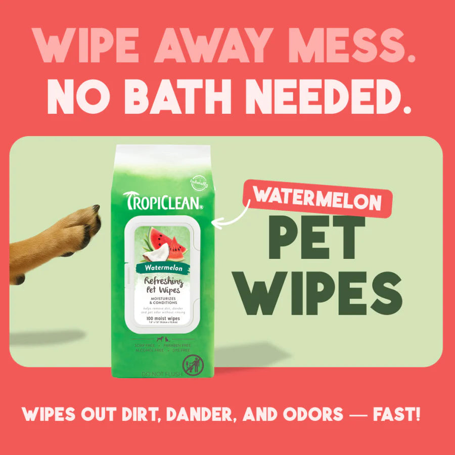 TropiClean Watermelon 2-in-1 Wipes Moisturizes & Conditions, 100ct