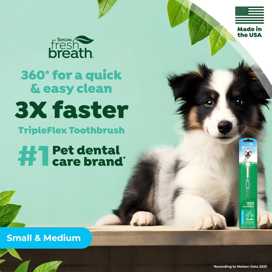 Tropiclean Fresh Breath Triple Flex Toothbrush For Small & Medium Dogs